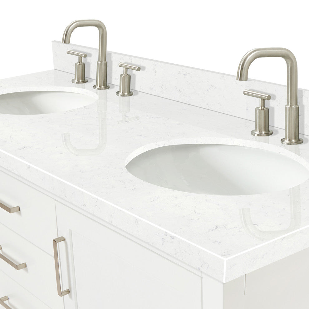 Ariel Bayhill 60" Double Oval Sink Bathroom Vanity, Carrara Quartz