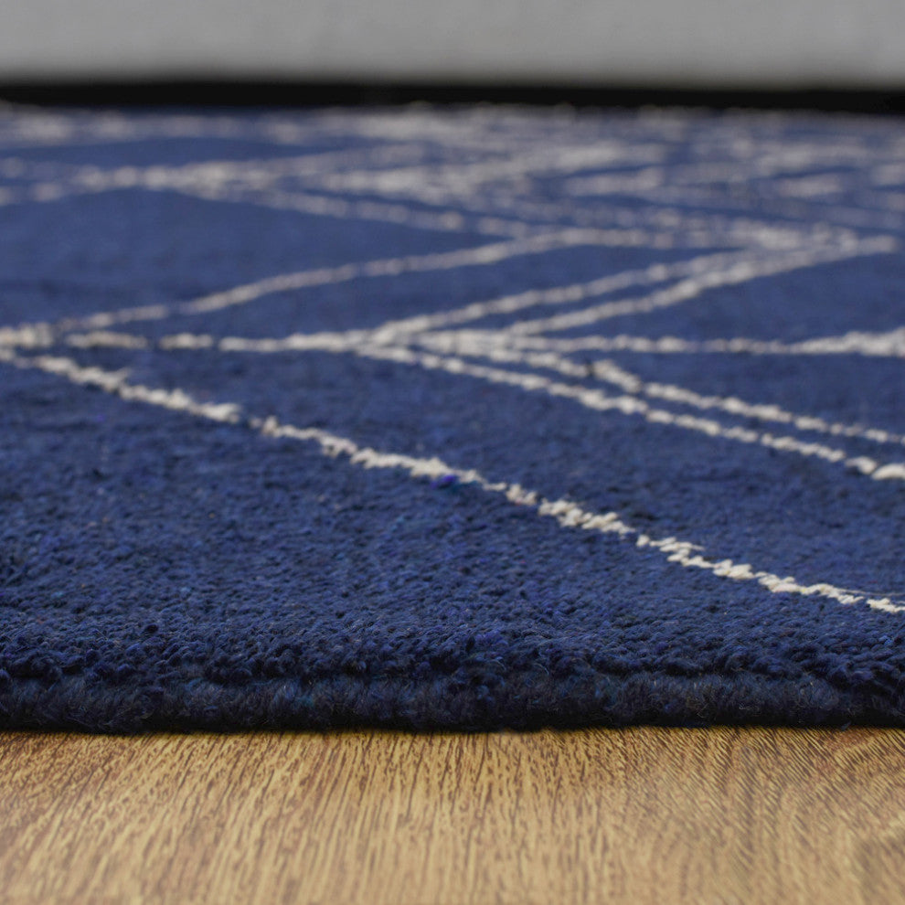 HAND KNOTTED LOOM SILK ECO-FRIENDLY AREA RUGS-Rectangle,Dark Blue,Geometric