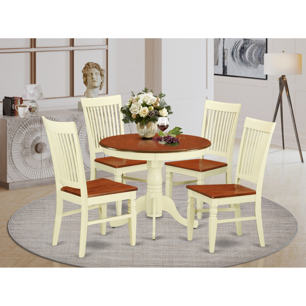 Anwe5-Bmk-W, 5-Piece Dining Set With Table and 4 Chairs, Buttermilk and Cherry