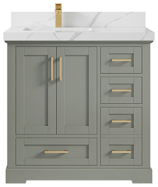 Boston 36 Left Offset Bath Vanity in Evergreen 2" Calacatta Laza
