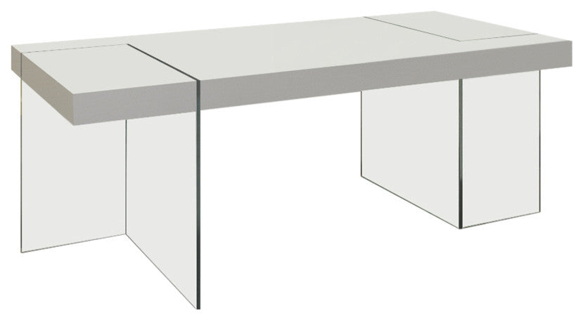 White Lacquer Dining Table With 15mm Thick Glass Base