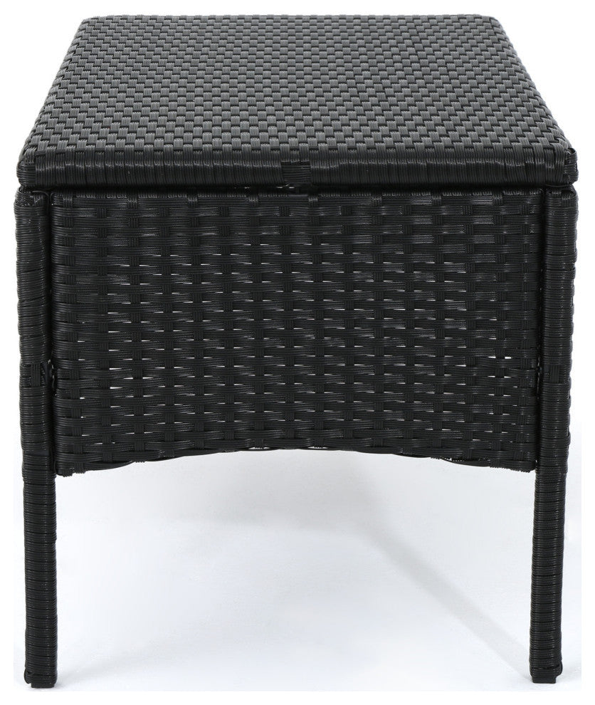 GDF Studio 4-Piece Clayton Outdoor Black Wicker Chat Set With White Cushion