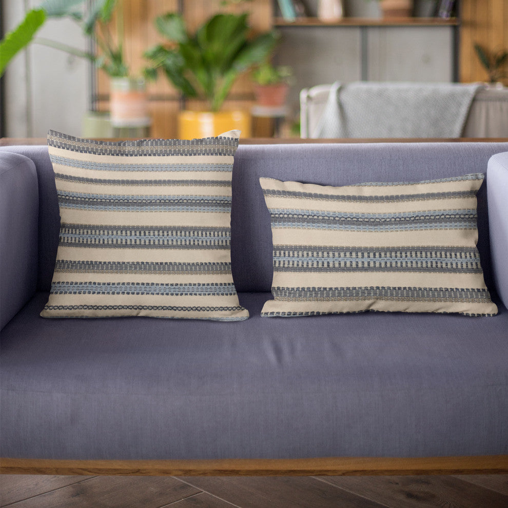 Plutus Blue Beige Lanes Stripe Luxury Throw Pillow, 12"x20"