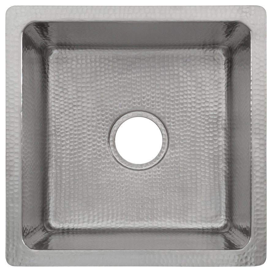 16" Square Hammered Copper Bar/Prep Sink in Nickel w/ 3.5" Drain Opening