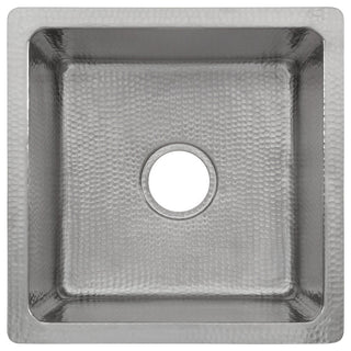 16" Square Hammered Copper Bar/Prep Sink in Nickel w/ 3.5" Drain Opening