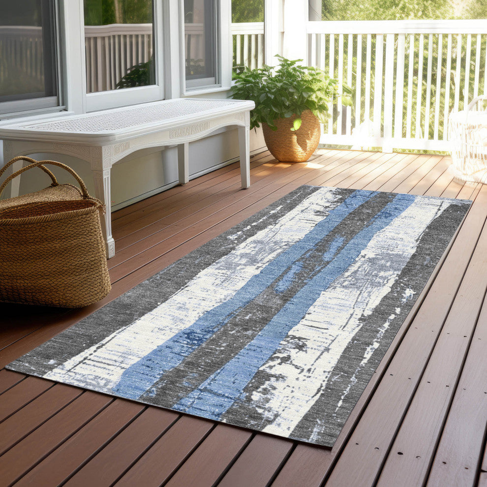 Machine Washable Indoor/Outdoor Chantille ACN1872 Denim 2'3" x 7'6" Runner Rug