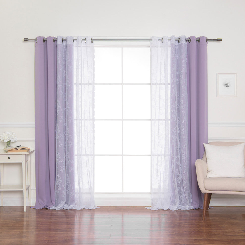 Rose Sheers and Blackout Curtains, Lavender, 52"x96"