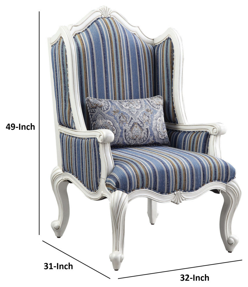 Benzara BM250655 Chair With Wingback and Resin Queen Anne Legs, Blue