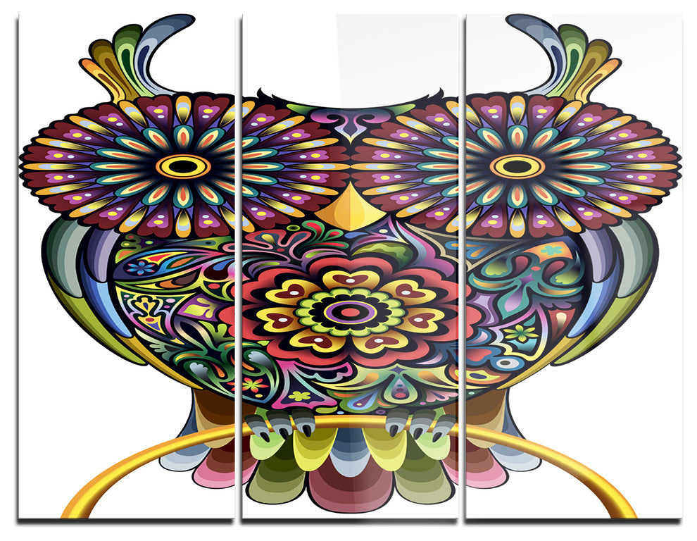 "Funny Owl" Digital Metal Wall Art, 3 Panels, 36"x28"