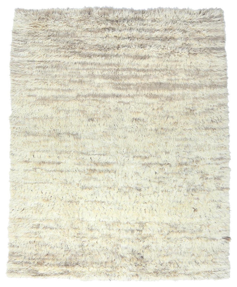 Ivory, Ben Ourain Moroccan Berber, Soft Wool, Hand Knotted Rug, 8'1"x10'1"