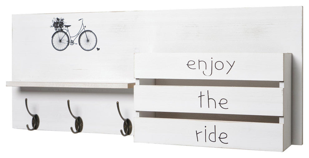 Addie Joy Wood Bike Decorative Mail Organizer and Storage Shelf - White