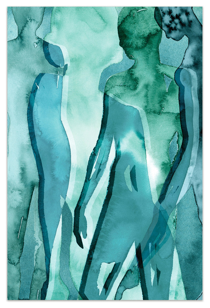 "Water Women II" Frameless Tempered Glass Contemporary Wall Art 48" x 32"