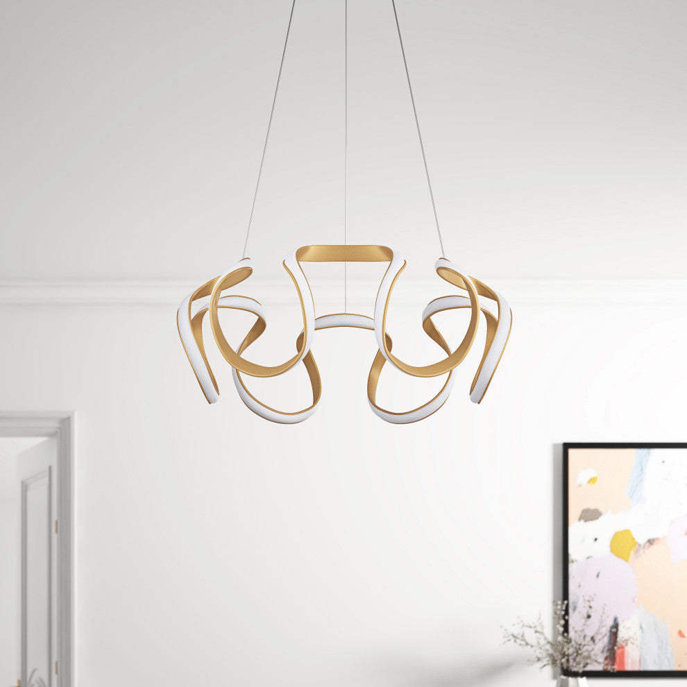 Modern Gold 1-Light Wavy Linear LED Pendant Lighting Fixture