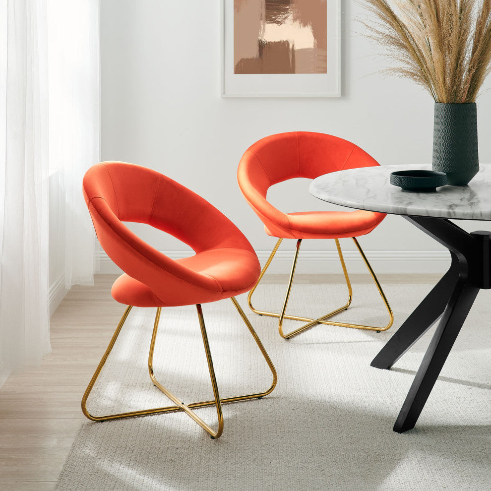 Nouvelle Performance Velvet Dining Chair Set of 2 Gold Orange -4681
