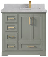Boston 36 Right Offset Bath Vanity in Evergreen 2" Pearl Gray