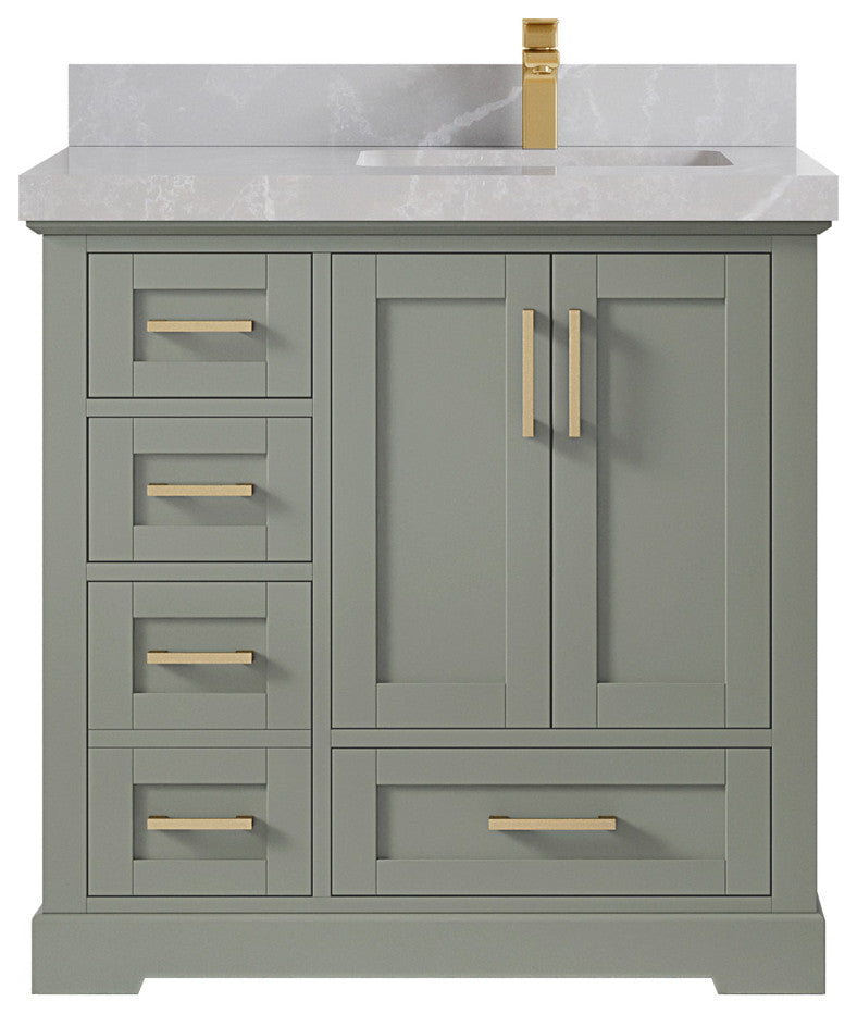 Boston 36 Right Offset Bath Vanity in Evergreen 2" Pearl Gray