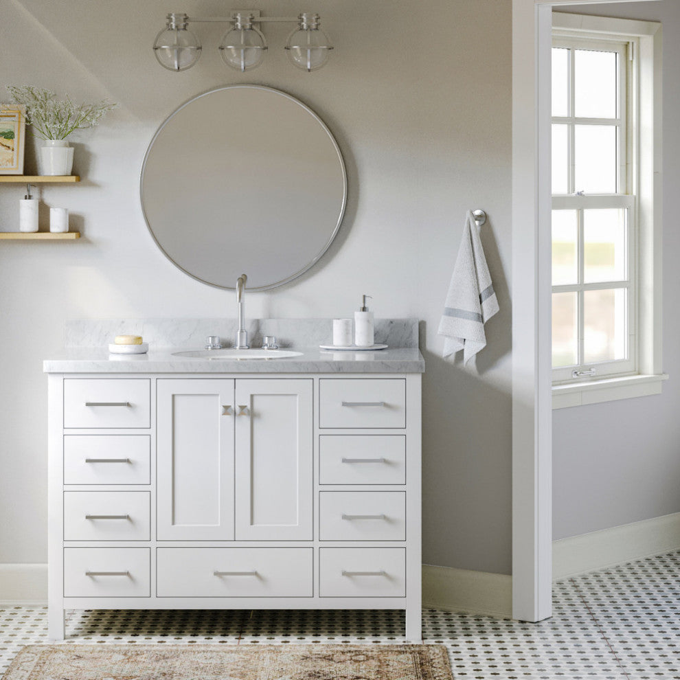 ARIEL Cambridge 49" Single Oval Sink Bathroom Vanity White With Marble Top