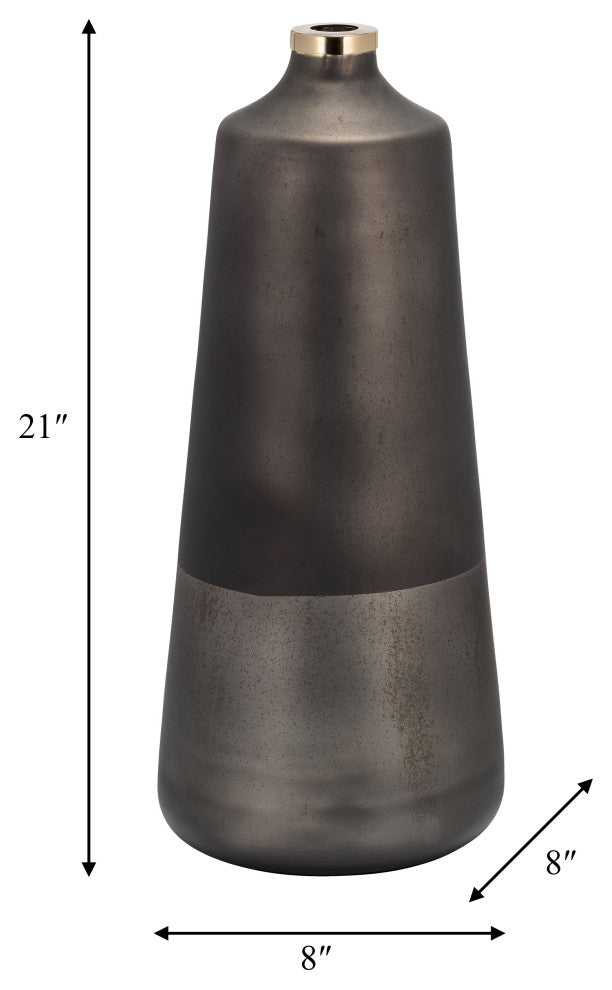 Glass, 21"H Vase, Ring, Bronze