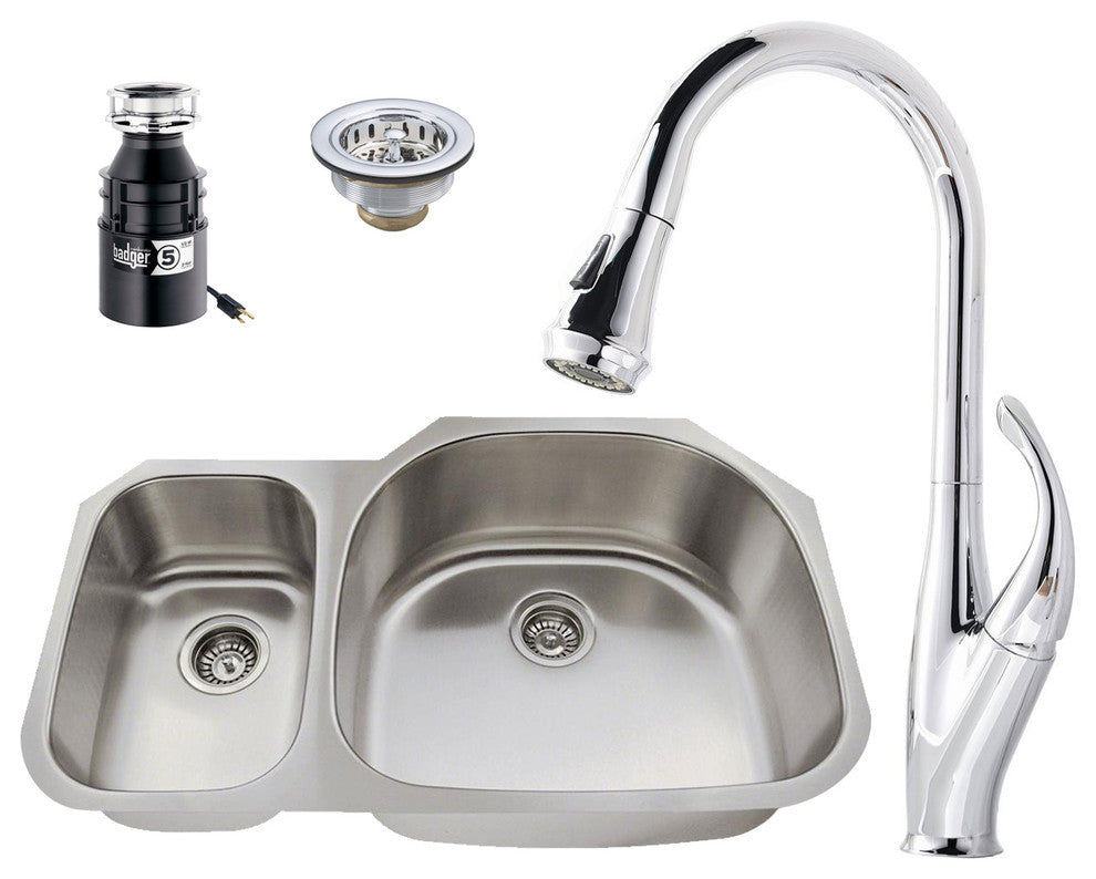 31.5" Undermount Stainless Steel 30/70 Double Bowl Kitchen Sink and Faucet Set
