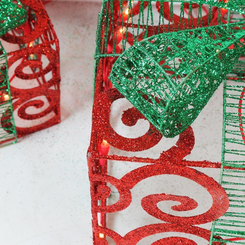 Swirl Gift Boxes Christmas Decorations, 3-Piece Set, Red