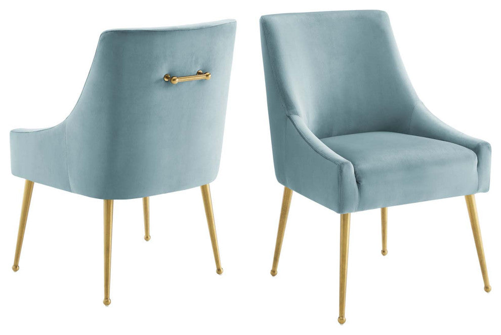 Side Dining Chair, Set of 2, Velvet, Metal, Blue, Modern, Cafe Bistro Restaurant