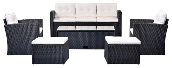 6 piece dark black wicker patio dining conversation sectional set  outdoor furni