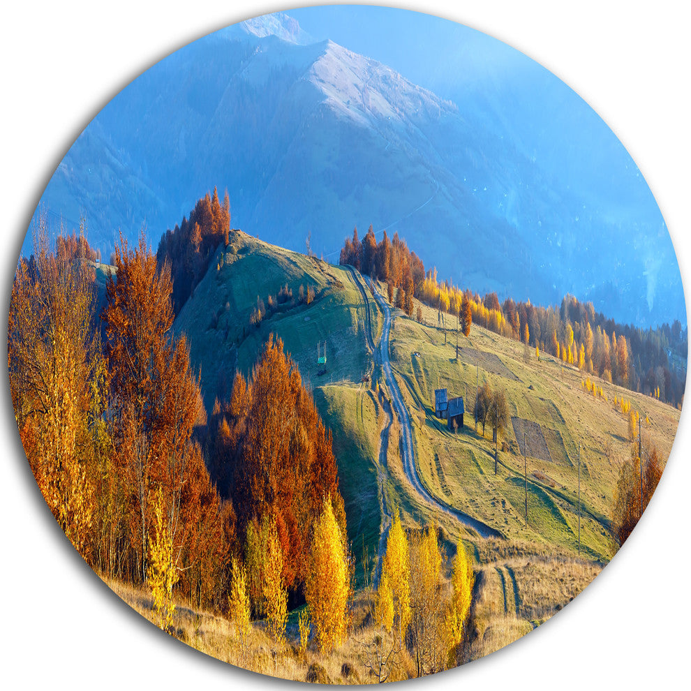 Rural Road On Autumn Mountains, Landscape Round Wall Art, 36"