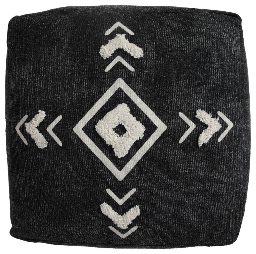 Textured Diamond Medallion Pouf Ottoman