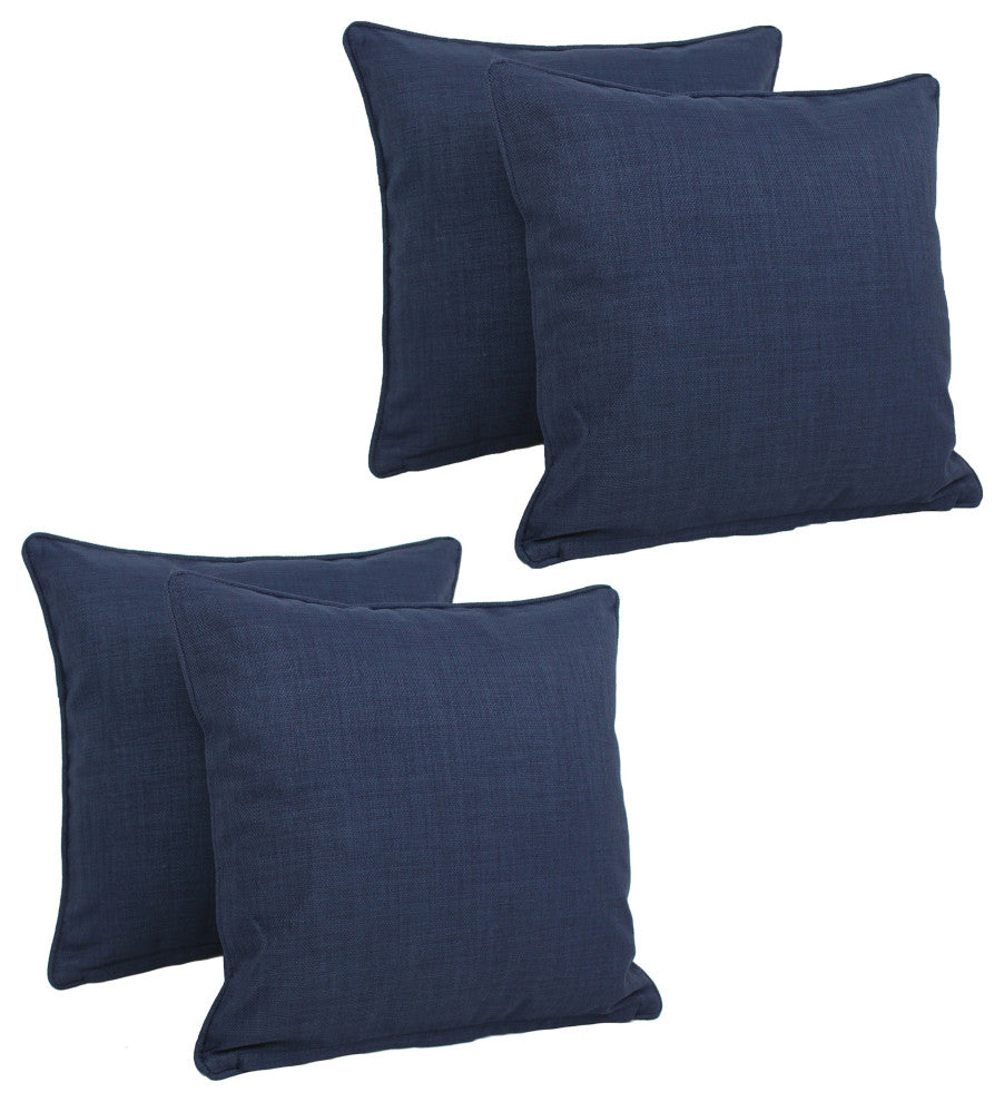 18" Double-Corded Solid Outdoor Square Throw Pillows, Set of 4, Azul