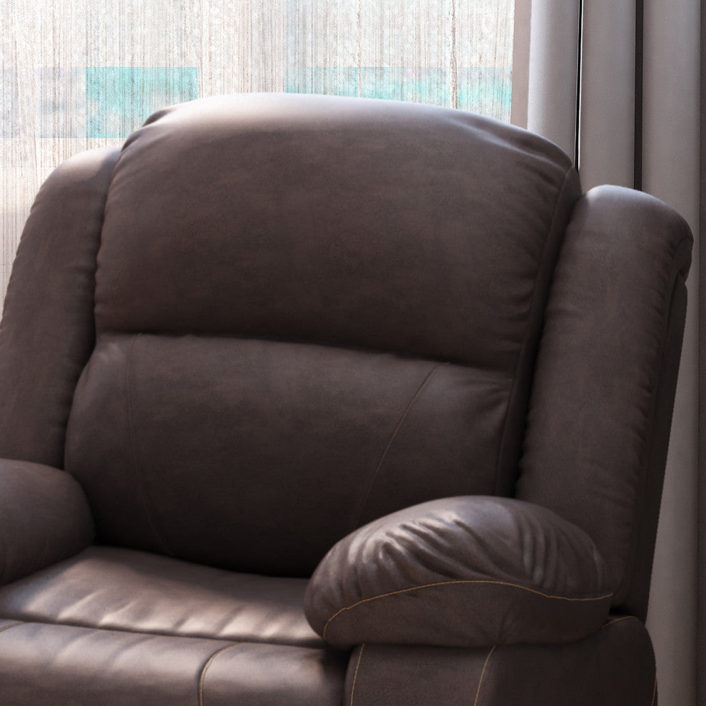 GDF Studio Flora Classic Tufted Leather Swivel Recliner, Dark Brown