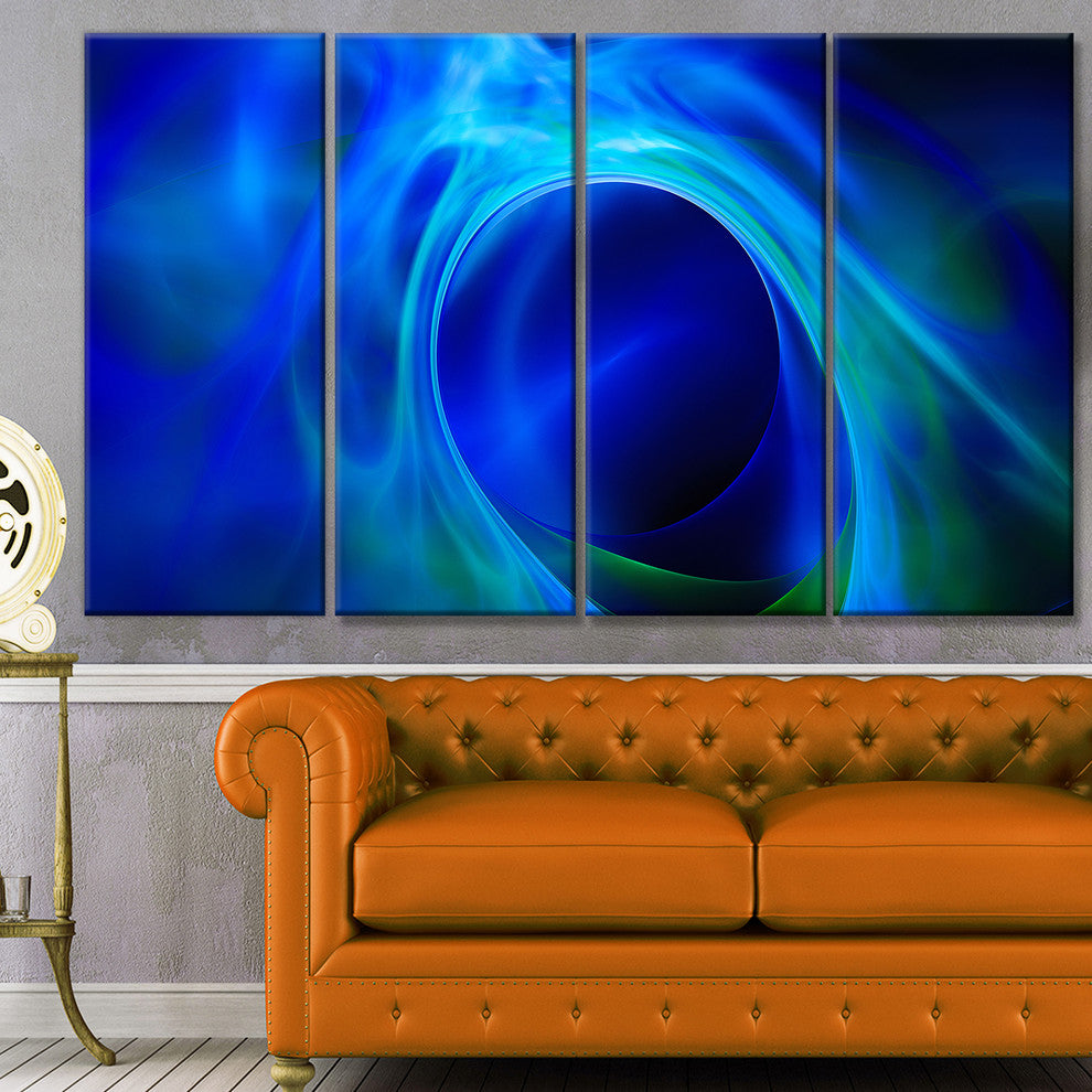 Circled Blue Psychedelic Texture, Abstract Art on Canvas, 48"x28", 4 Panels