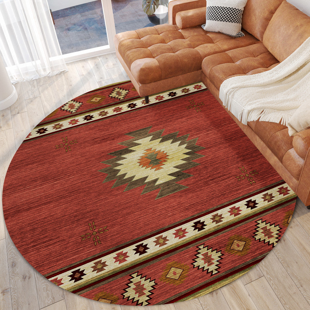 Indoor/Outdoor Phoenix PH4 Paprika Machine Washable 8' x 8' Round Rug