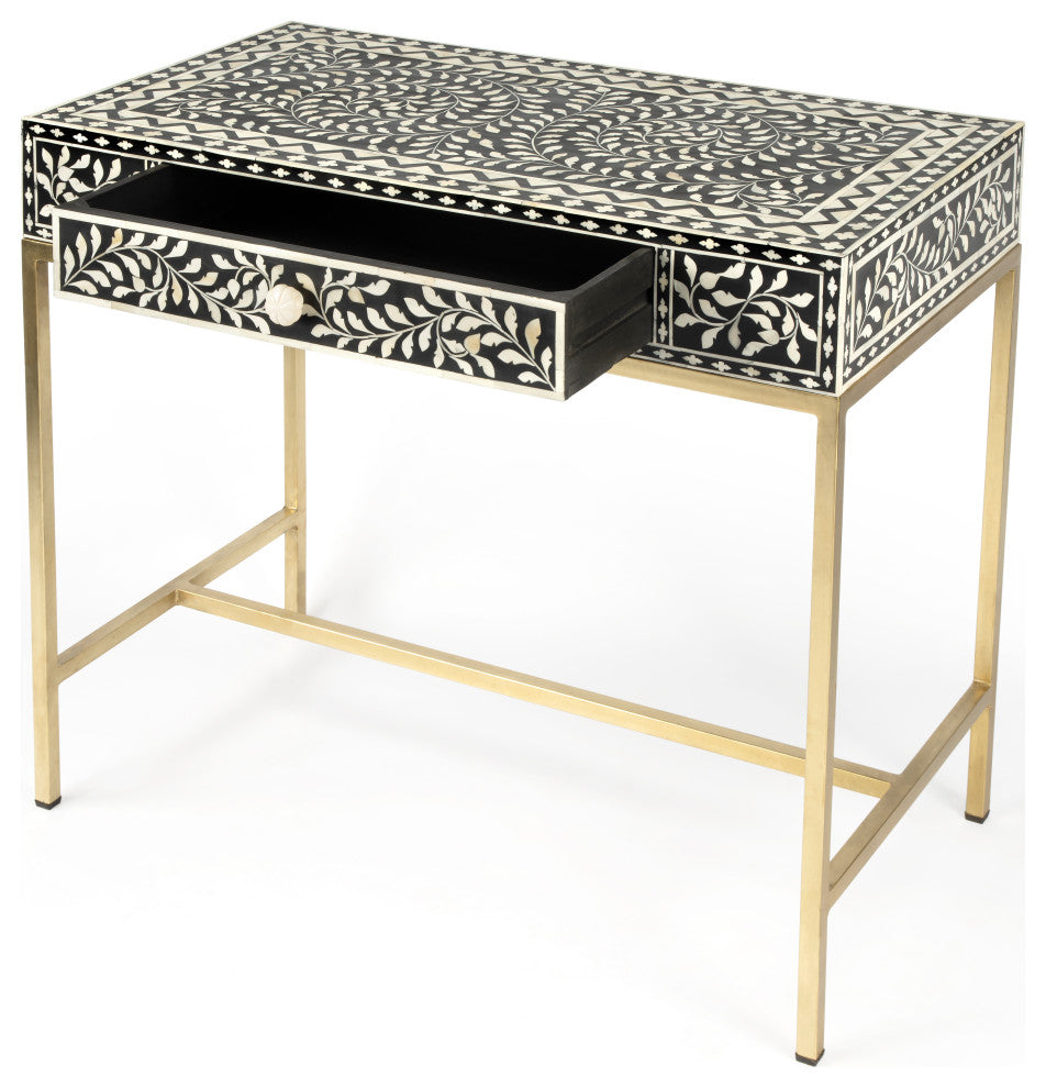 Perilla Black and White Bone Inlay Writing Desk, 5529318