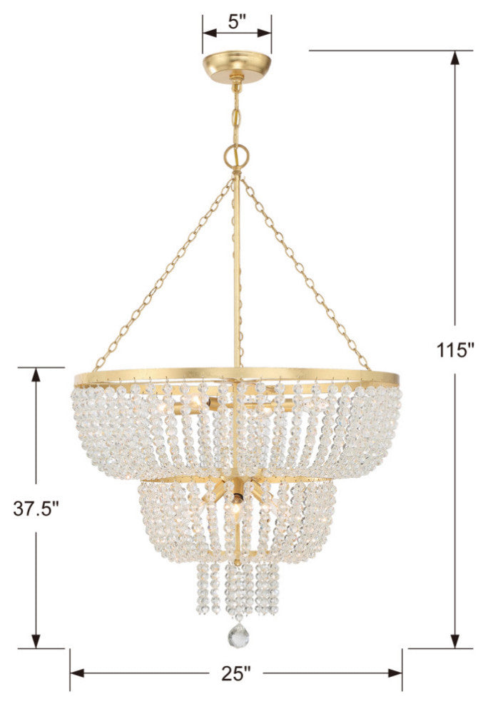 Crystorama 610-GA, 8-Light Chandelier, Antique Gold
