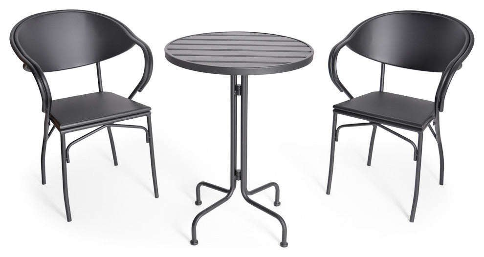 Arthur Desert Outdoor Modern 3 Piece Bistro Set, Matte Black