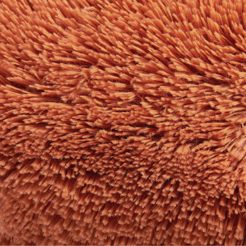 Shaggy Faux Fur Pillow Cover, Burnt Orange, Set of 4, 20"x20"