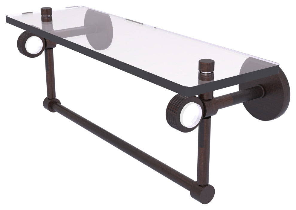 Clearview 16" Glass Shelf and Towel Bar and Groovy Accents, Venetian Bronze
