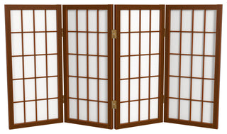 2' Tall Desktop Window Pane Shoji Screen, Walnut, 4 Panels
