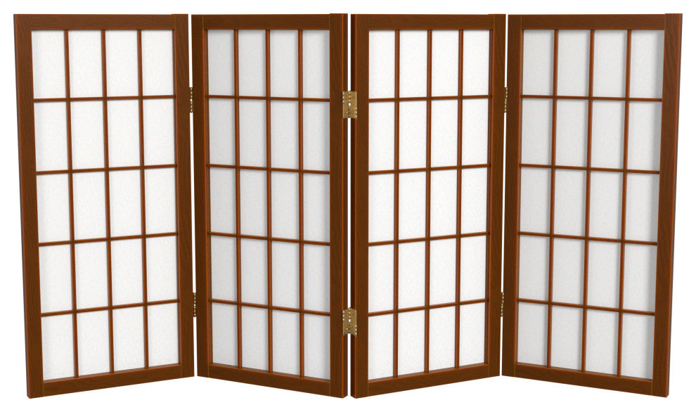 2' Tall Desktop Window Pane Shoji Screen, Walnut, 4 Panels