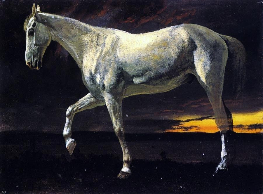 Albert Bierstadt A White Horse and Sunset, 21"x28" Wall Decal