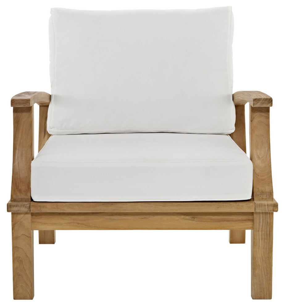 Modern Contemporary Outdoor Patio Teak Armchair, Natural Wood