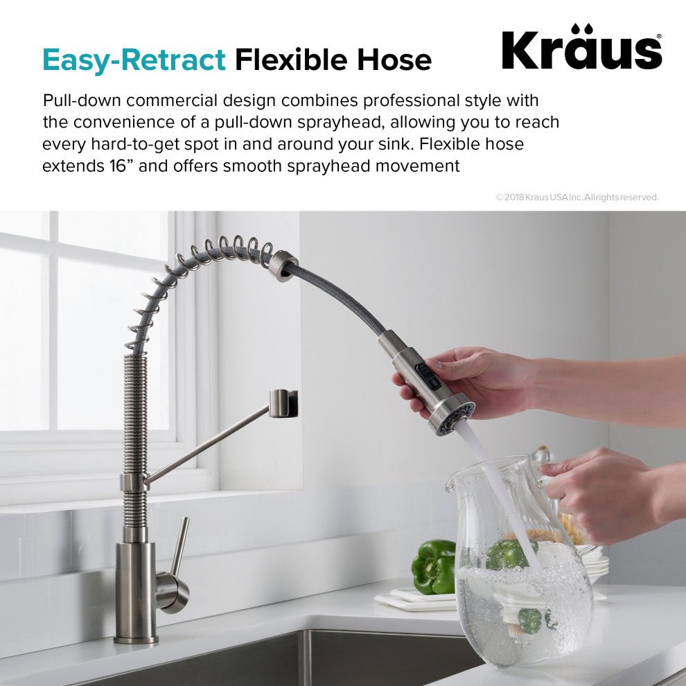 24" Undermount Stainless Steel Kitchen Sink, Pull-Down Faucet SS, Dispenser