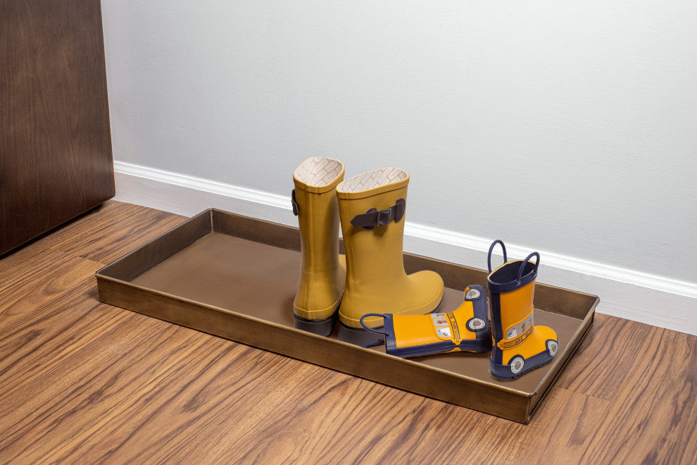 Classic Boot Tray for Boots, Shoes, Plants, Pet Bowls and More, Brass Finish