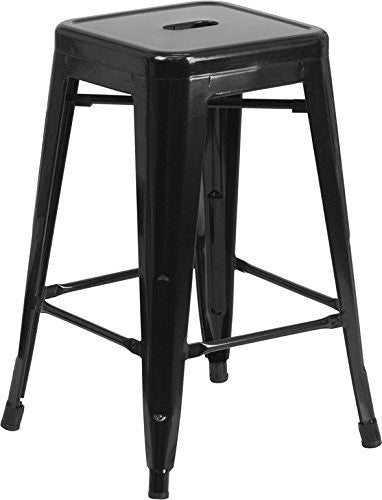 Occ, Industrial Backless Metal Industrial Stack Counter, Black, Set of 4