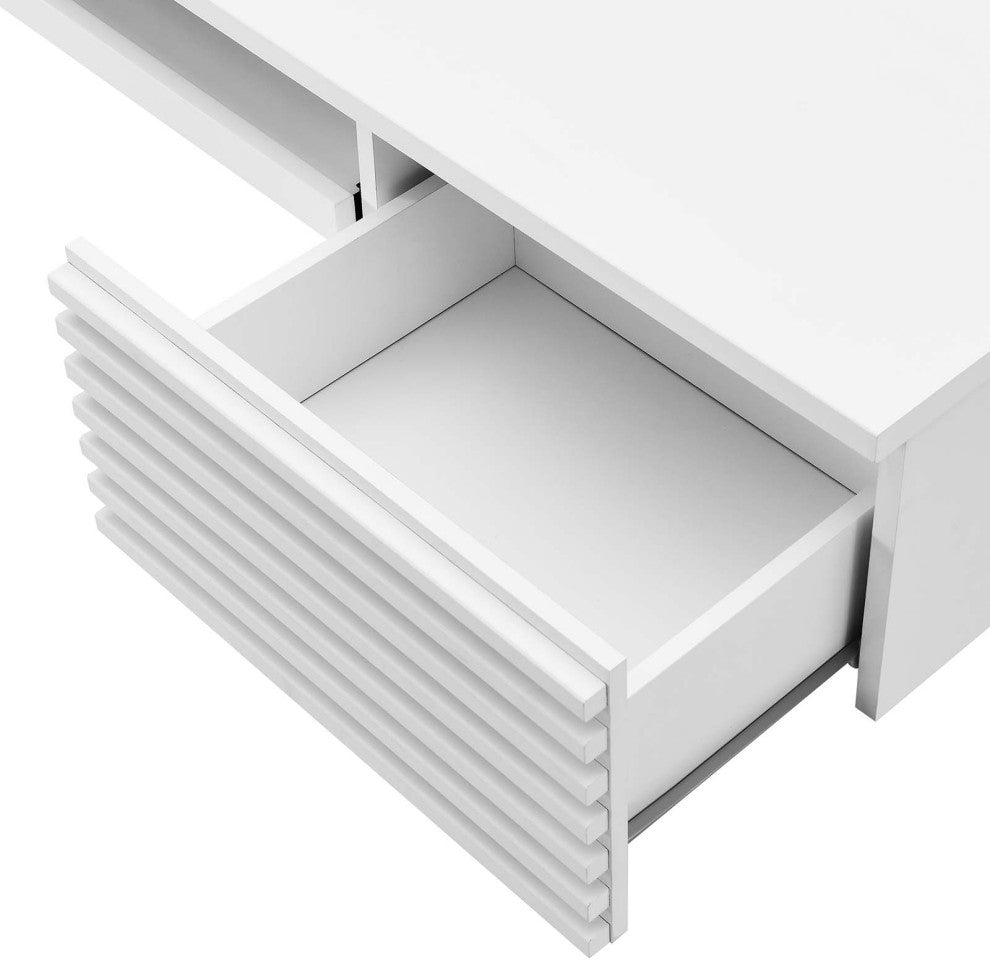 Computer Work Desk, White, Wood, Modern, Mid Century Home Business Office