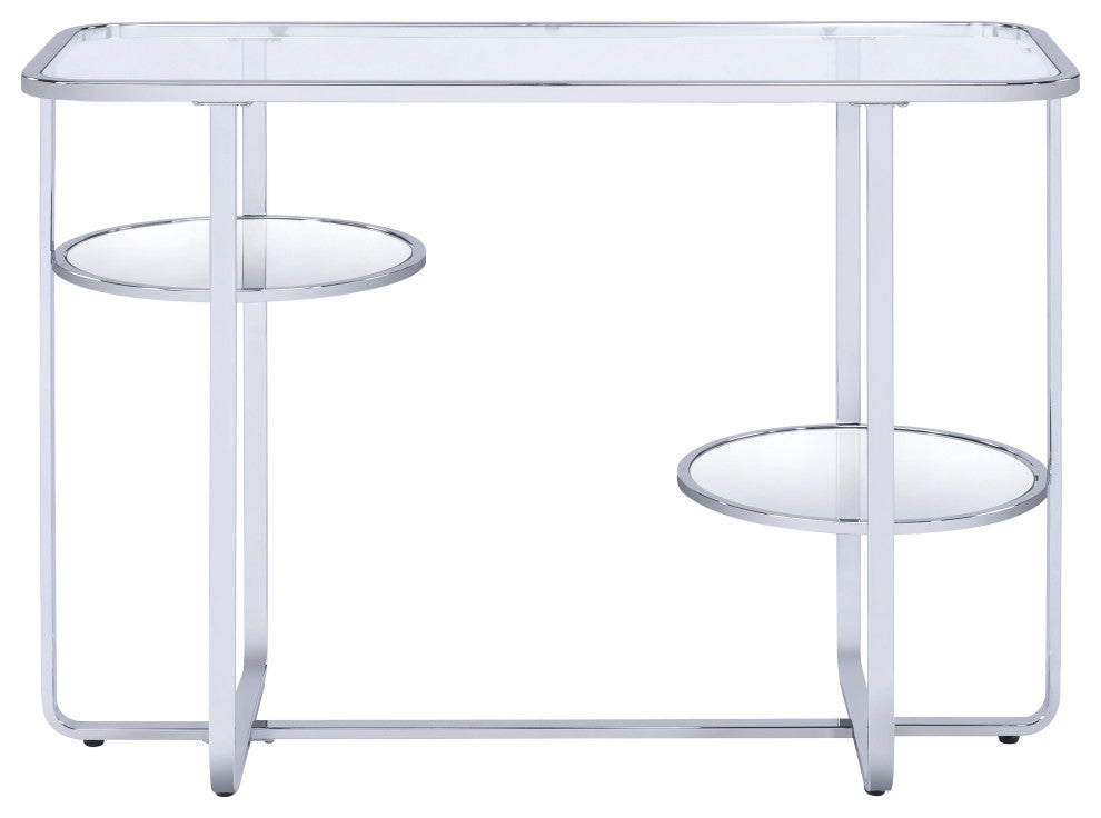 ACME Hollo Sofa Table, Chrome and Glass