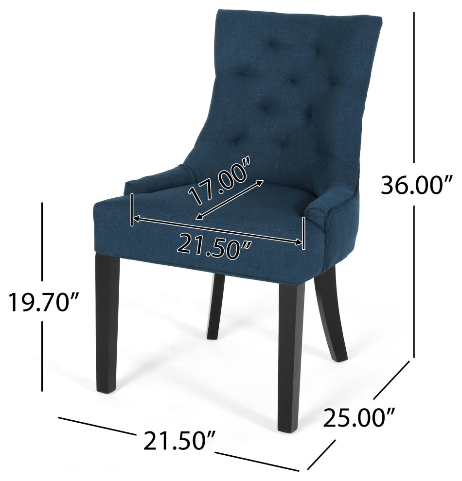 Summer Contemporary Tufted Dining Chairs, Set of 2, Navy, Fabric