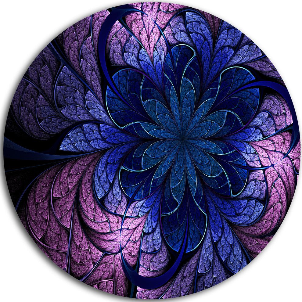 Blue Purple Digital Art Fractal Flower, Floral Disc Metal Artwork, 23"