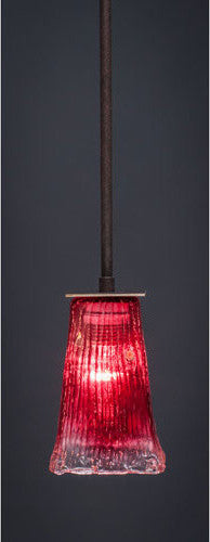 Apollo Stem Mini Pendant In Dark Granite, 5" Square Raspberry Crystal Glass
