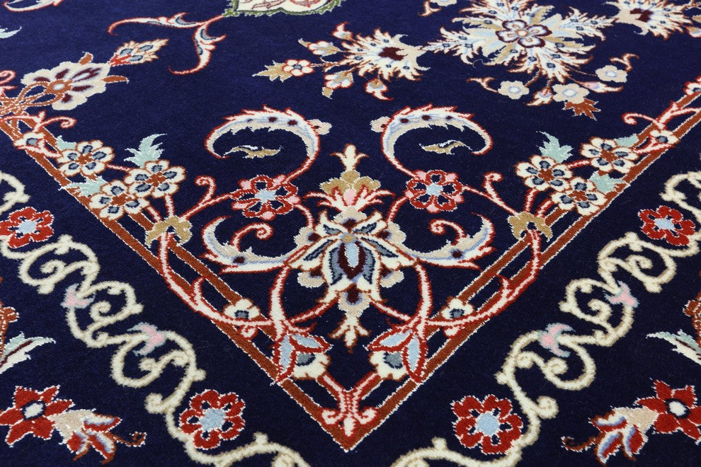 Wool and Silk Signed Authentic Persian Isfahan Hand Knotted Area Rug, 4'x6'